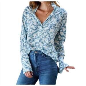 NEW CATHERINE GEE daria french cuff silk blouse in azulejo